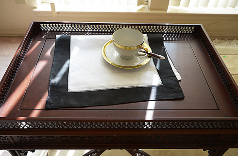 White Hemstitch Placemat 14"x20". Black color border - Click Image to Close